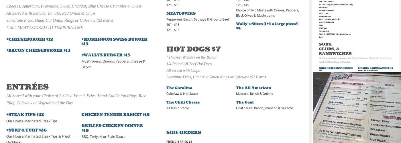 Wally's Menu