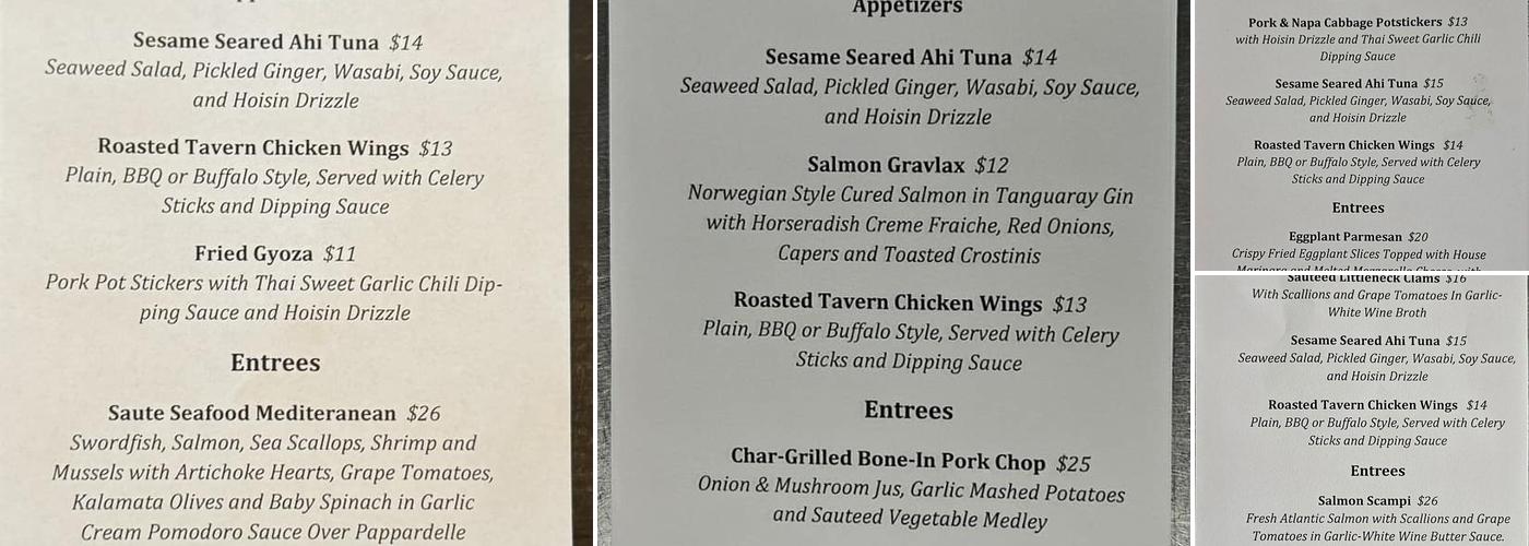 Aroma Tavern and Grill Menu