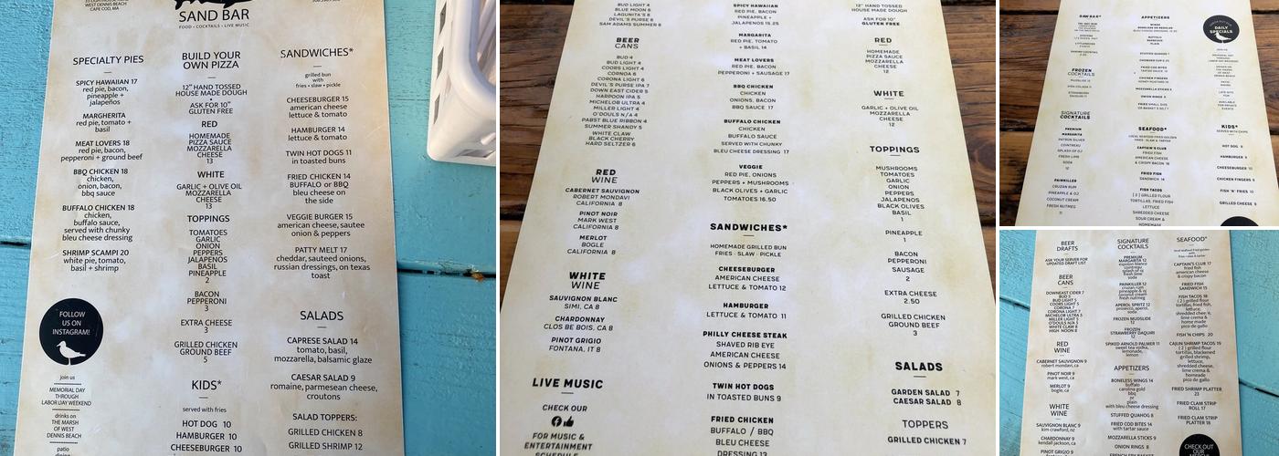 Sand Bar Menu