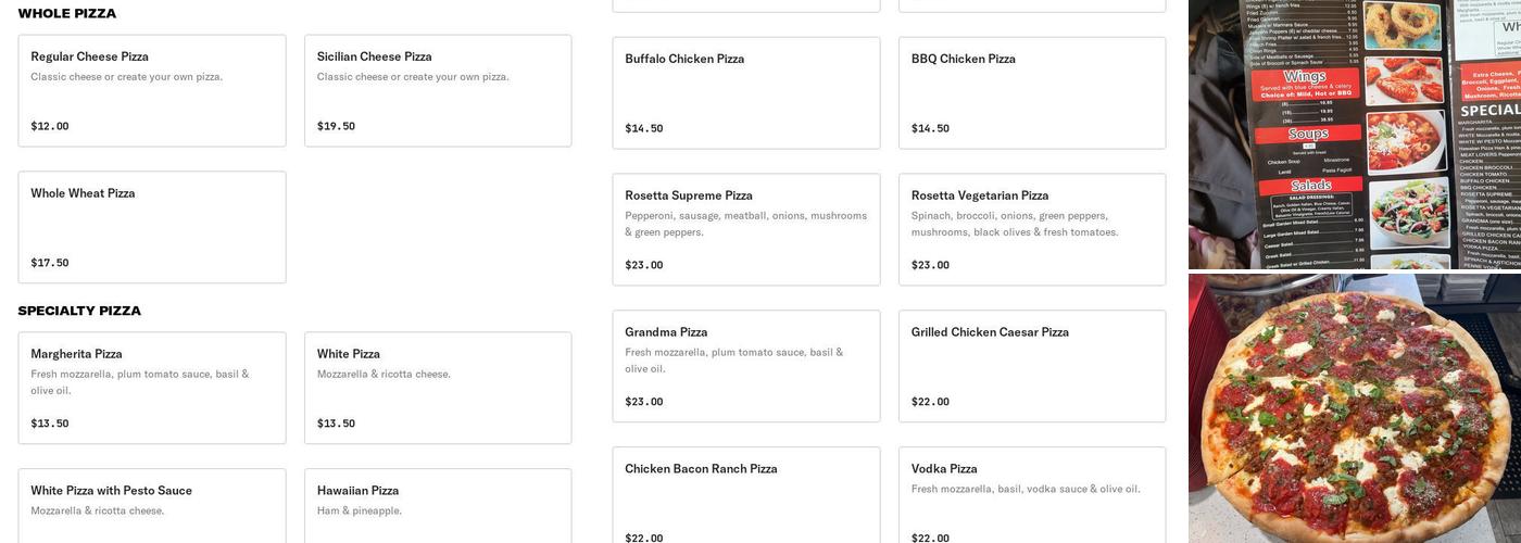 Rosetta Pizza Menu