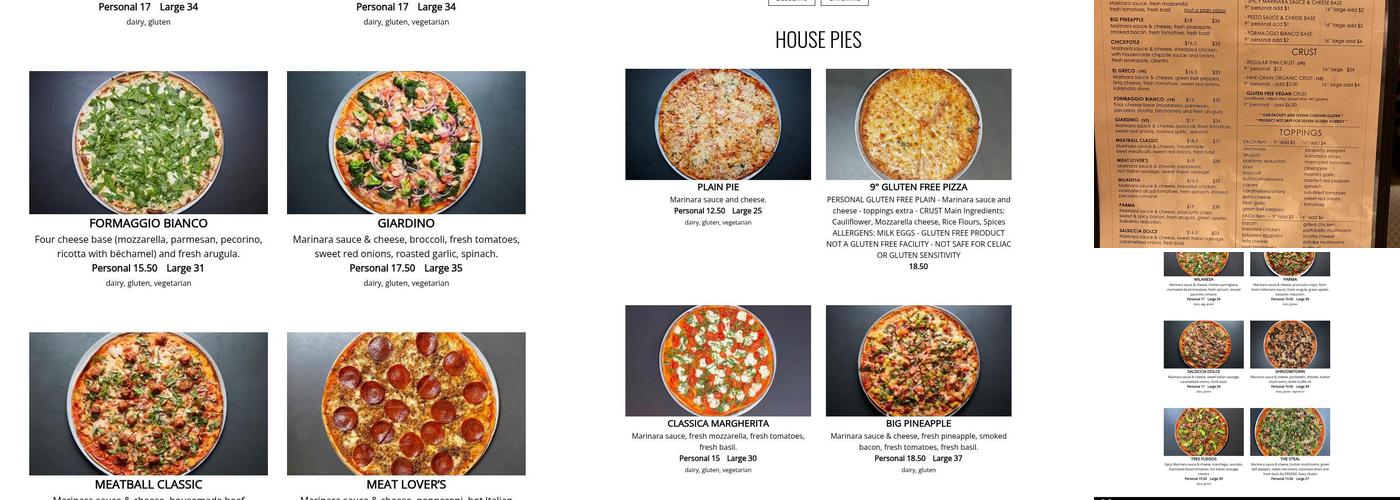 Tappo NYC Thin Crust Pizza Menu