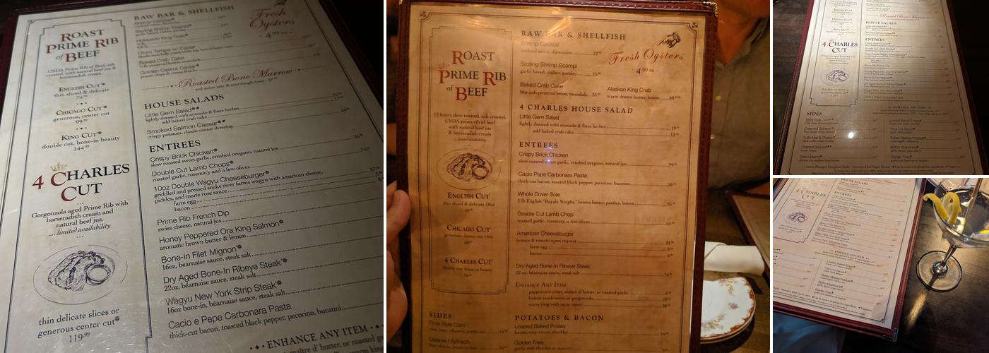 4 Charles Prime Rib Menu