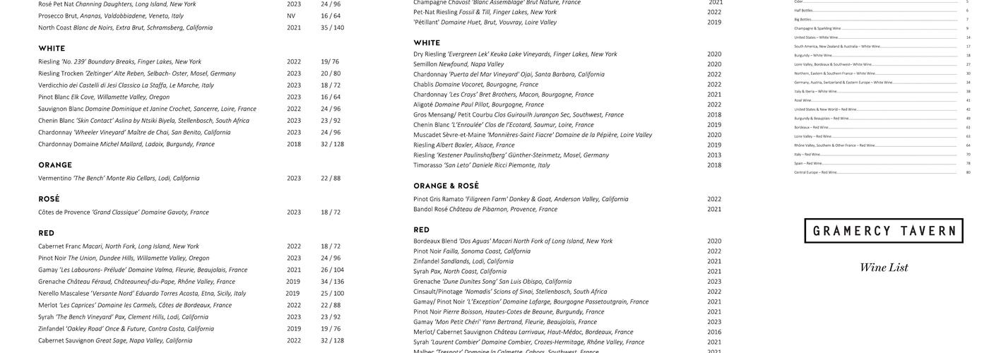 Gramercy Tavern Menu