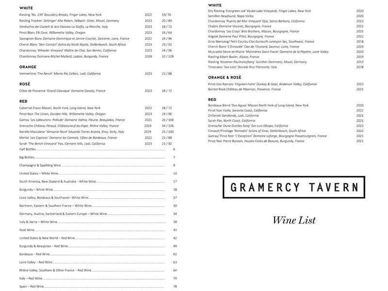 Gramercy Tavern Menu