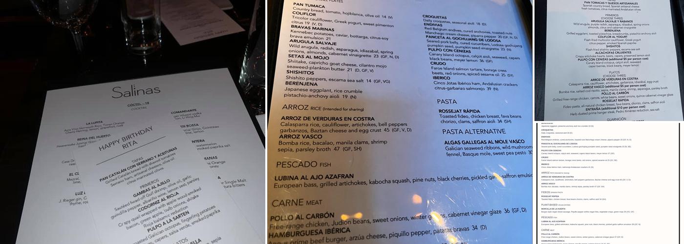 Salinas Restaurant Menu