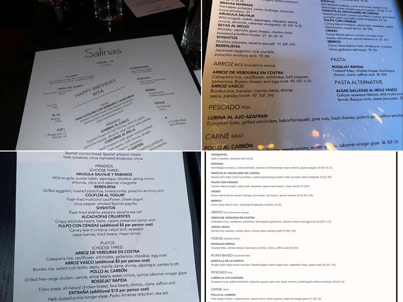 Salinas Restaurant Menu