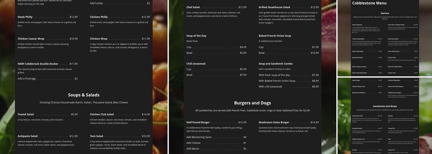 Cobblestone Bar & Grille Menu