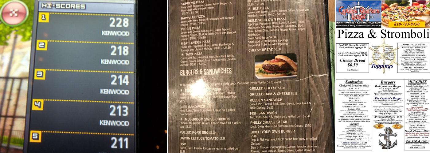 Captain's Quarters Lounge Menu