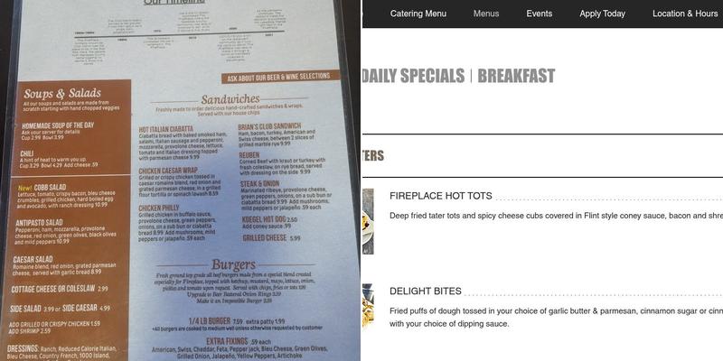 The Fireplace Menu