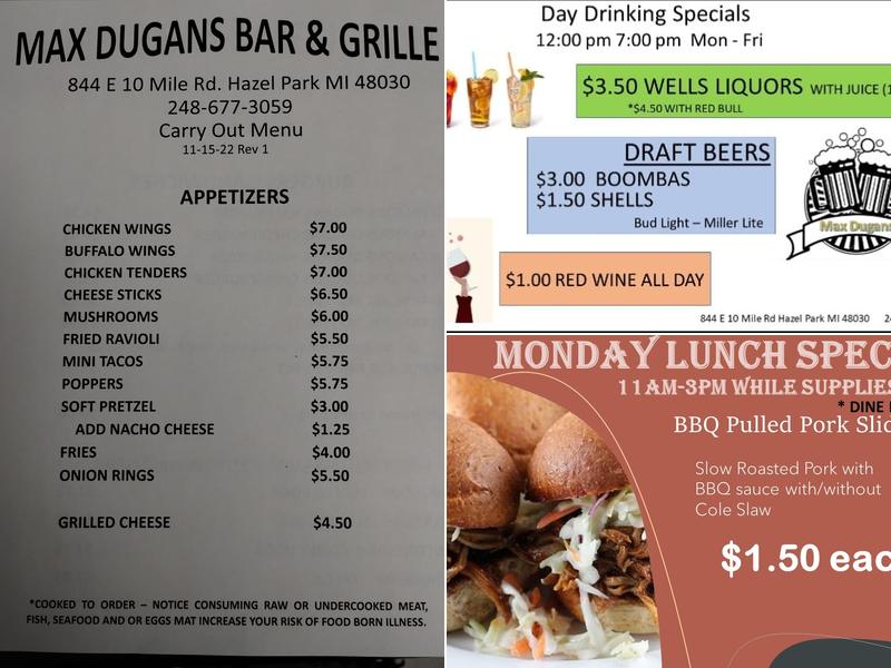 Max Dugan Menu