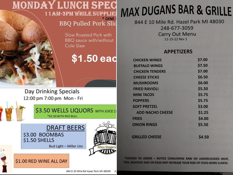 Max Dugan Menu