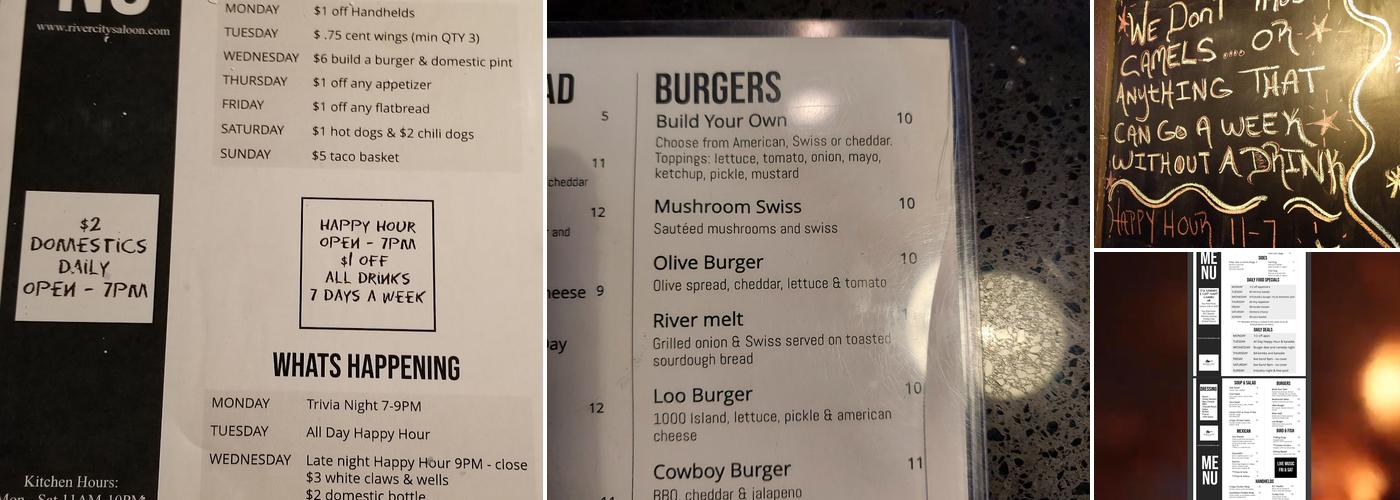 River City Saloon Menu