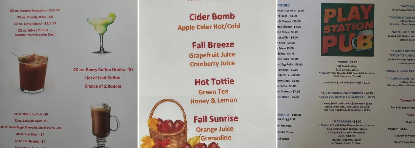 Play Station Pub Menu