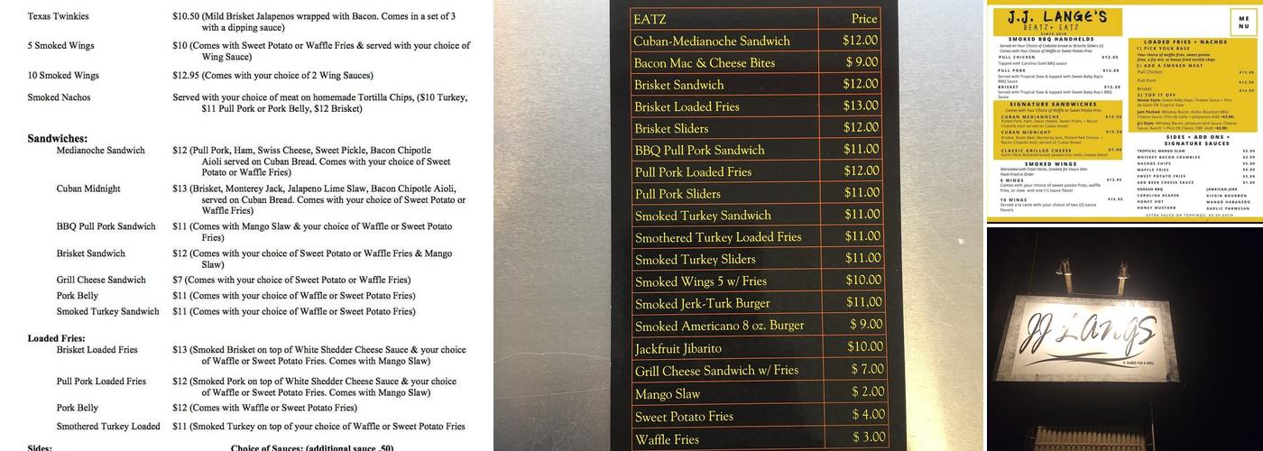 J J Langes Menu