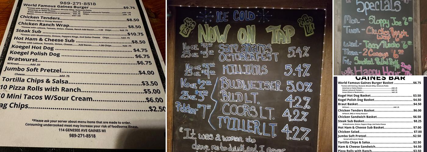 Gaines Bar Menu