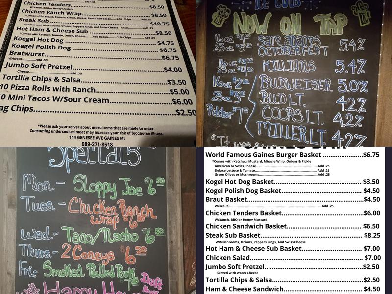 Gaines Bar Menu