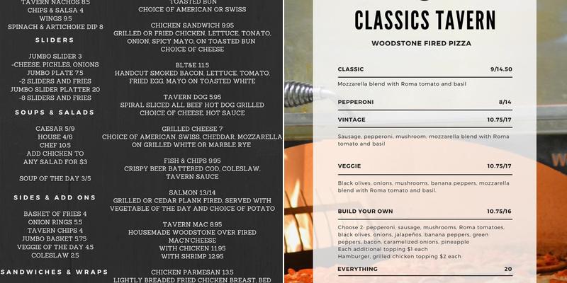 Classics Tavern Menu