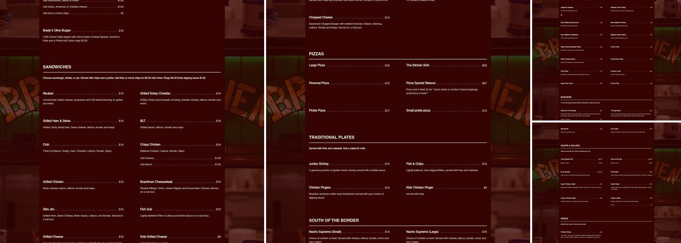Brady's Bar Menu