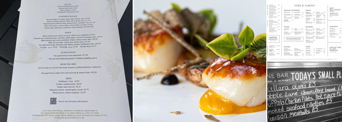 York & Albany Hotel Menu