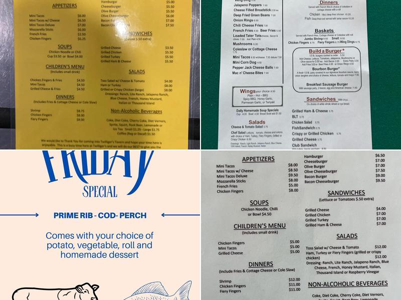 Twilligers Tavern Menu