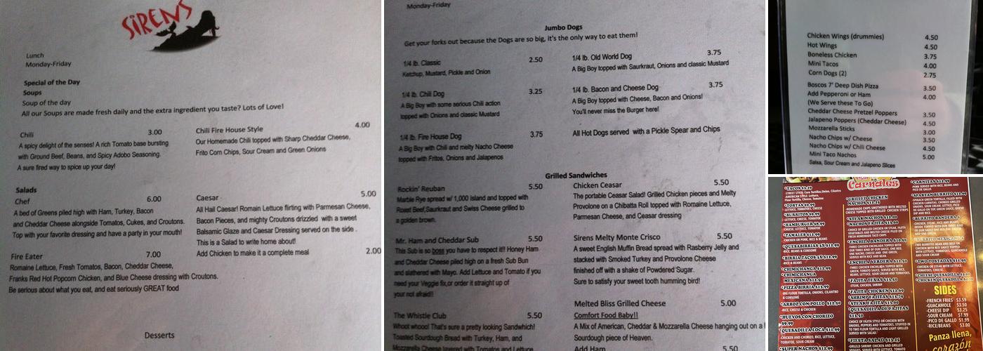 Sirens Bar Menu
