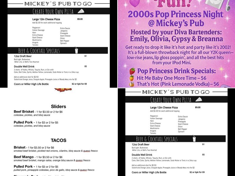 Mickey's Pub Menu