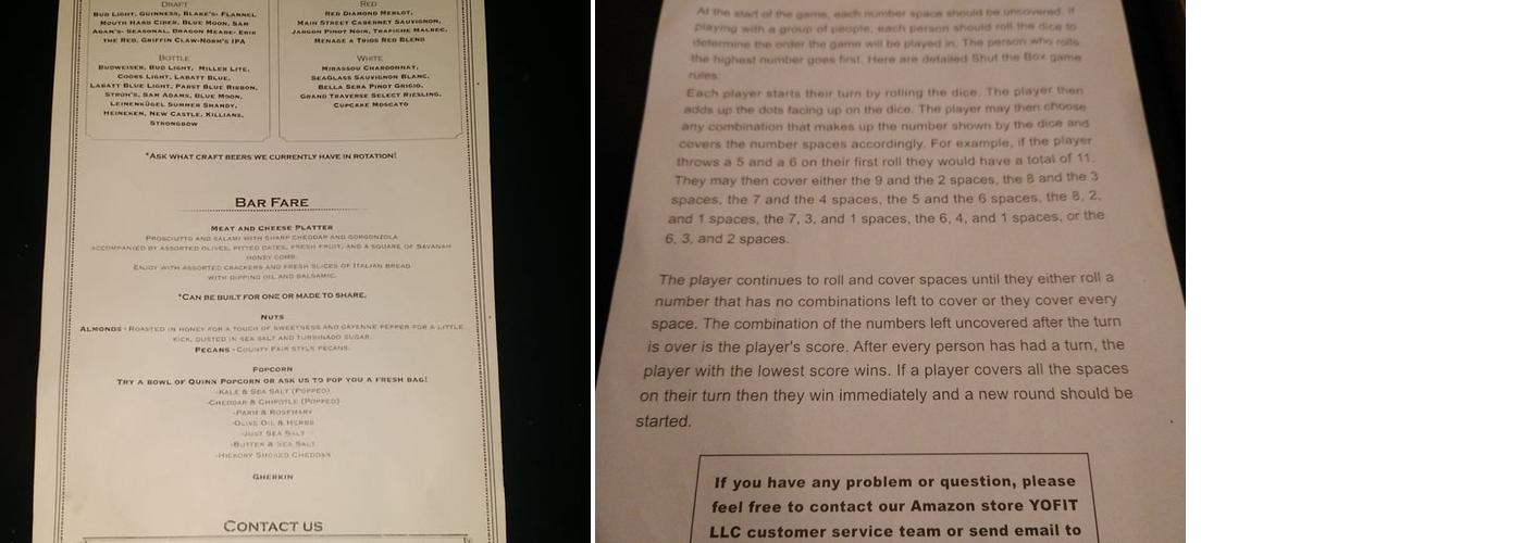 Cabbage Patch Saloon Menu