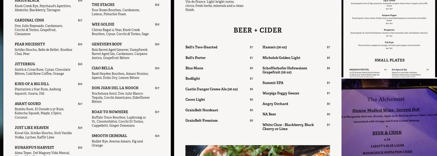 The Alchemist Menu