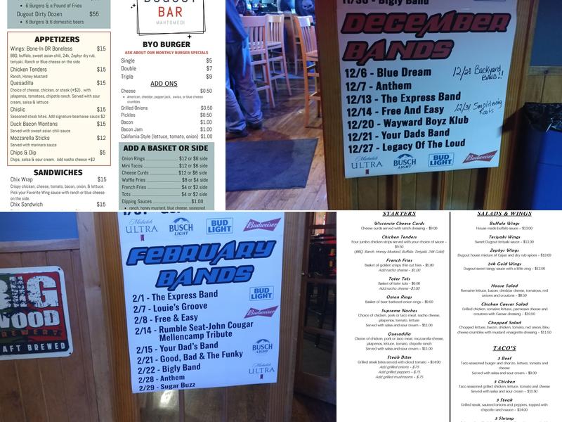 The Dugout Bar Menu