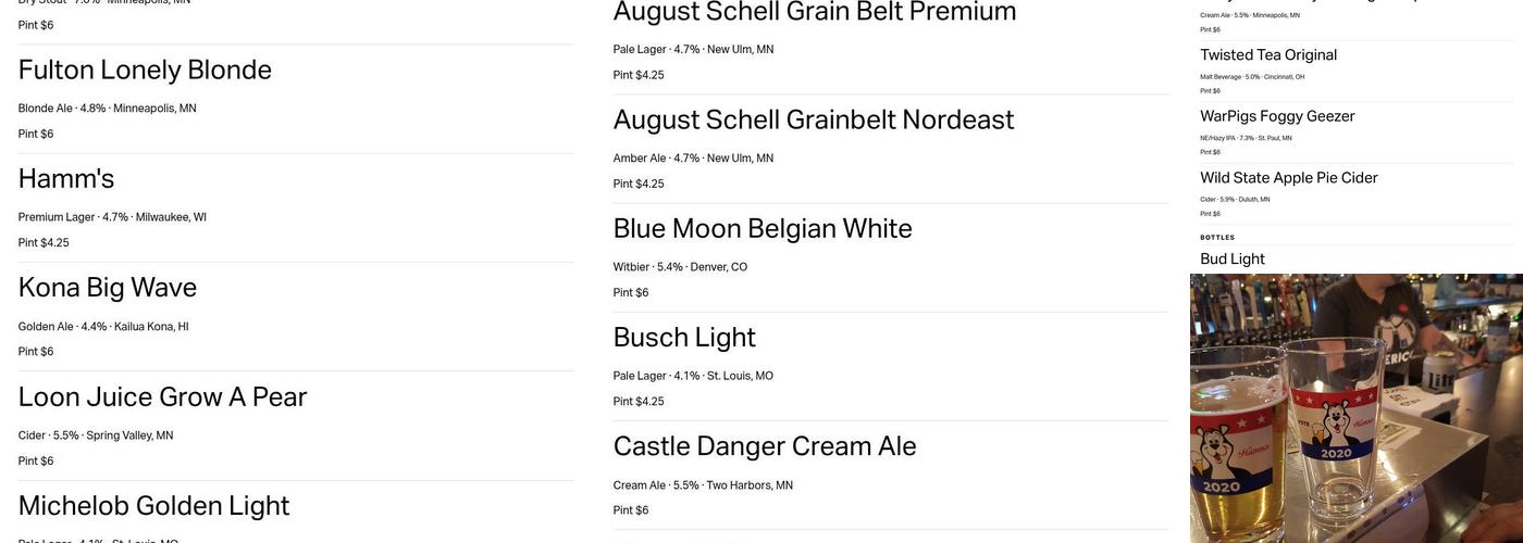 The Bar Draft House Menu