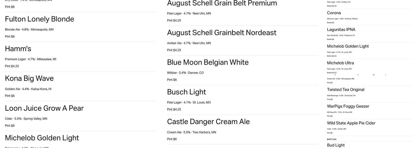 The Bar Draft House Menu