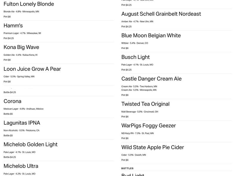The Bar Draft House Menu