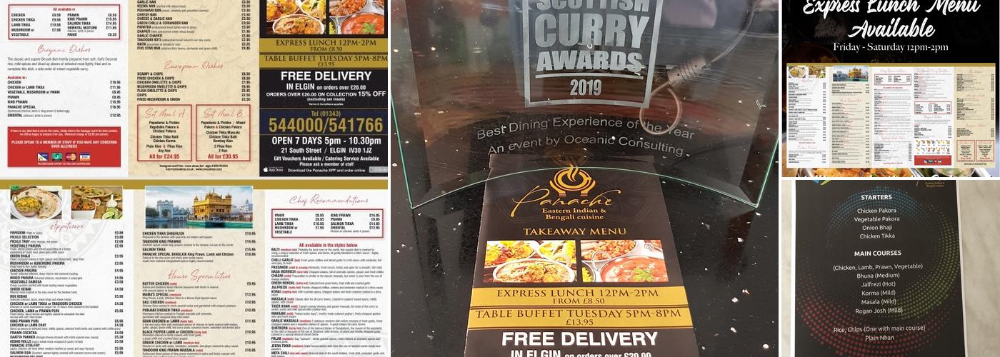 Panache restaurant Menu