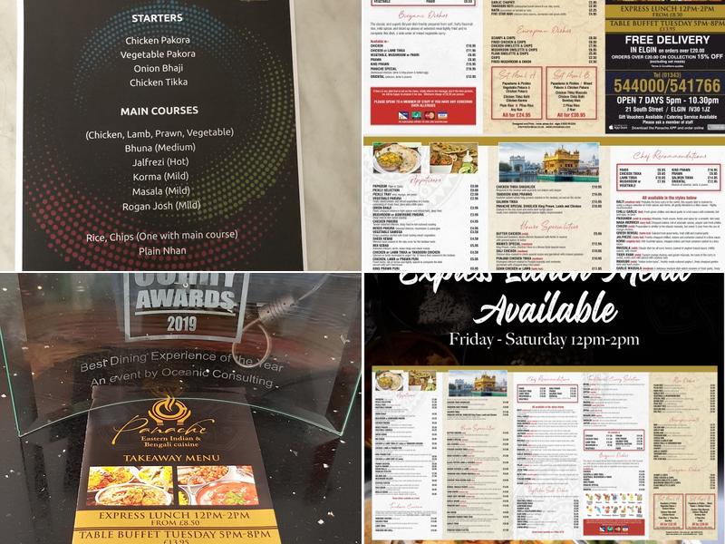 Panache restaurant Menu