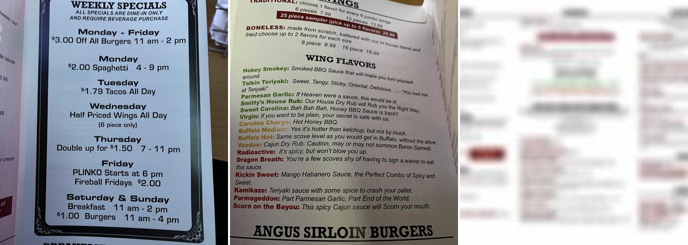 Smitty's Bar & Grill Menu