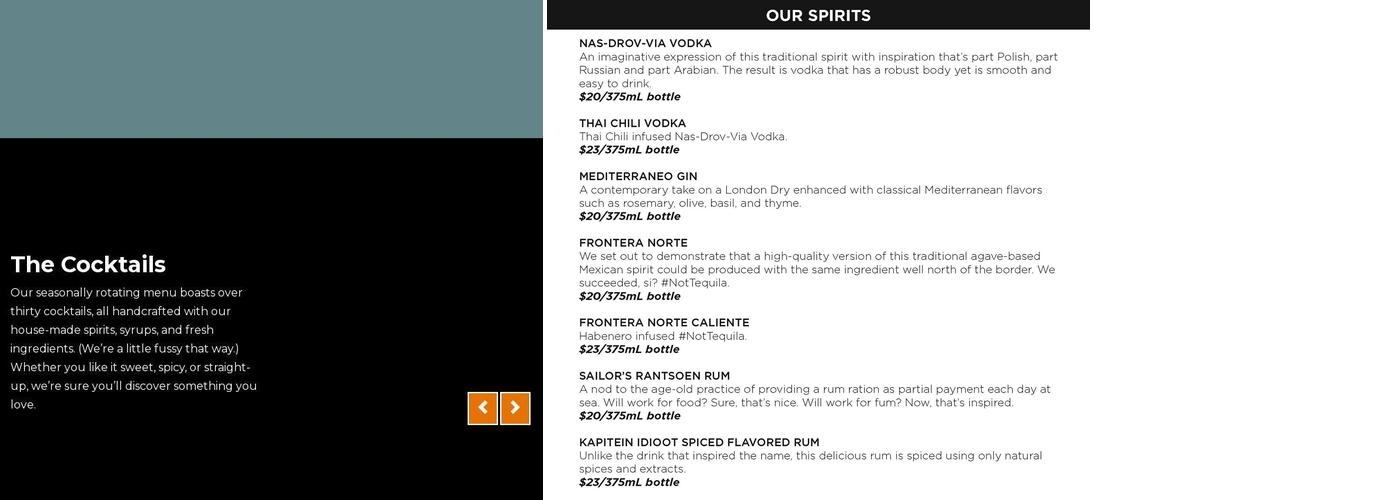 Flying Dutchman Spirits Menu