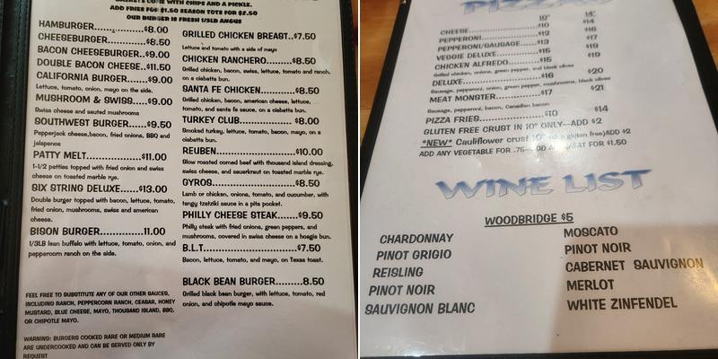 Six String Saloon Menu