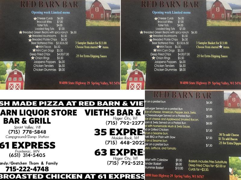 Red Barn Bar Menu
