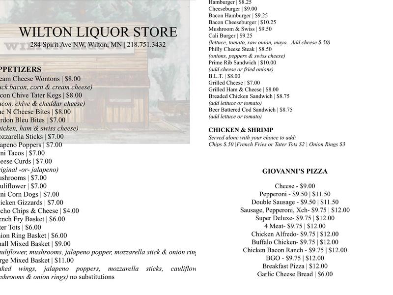 Wilton Liquor Store Menu