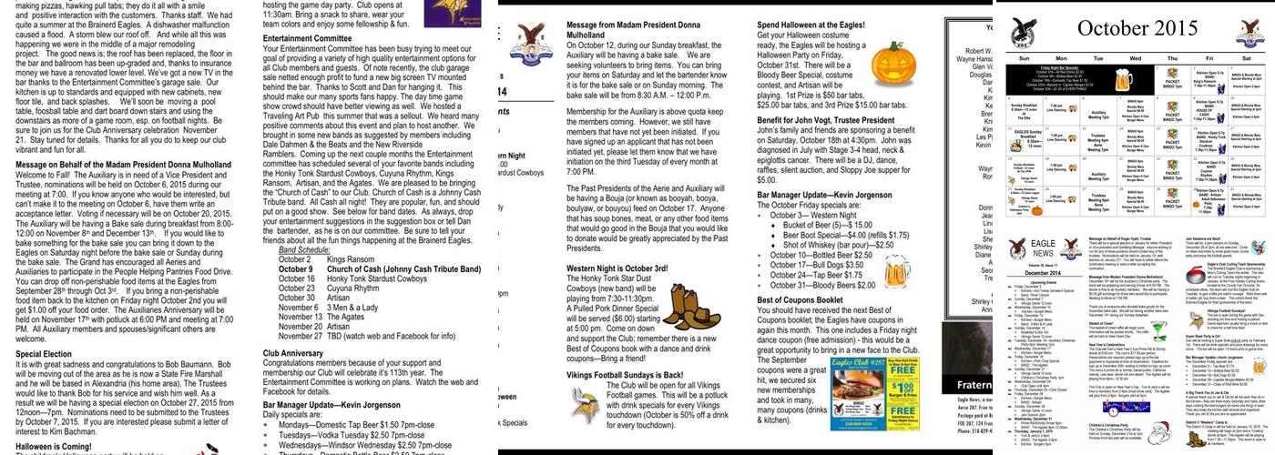 Fraternal Order of Eagles Menu