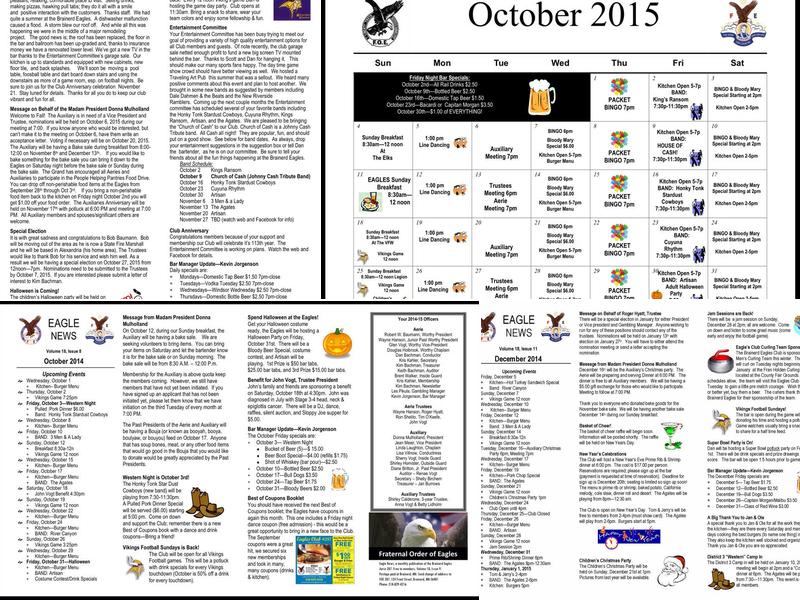 Fraternal Order of Eagles Menu