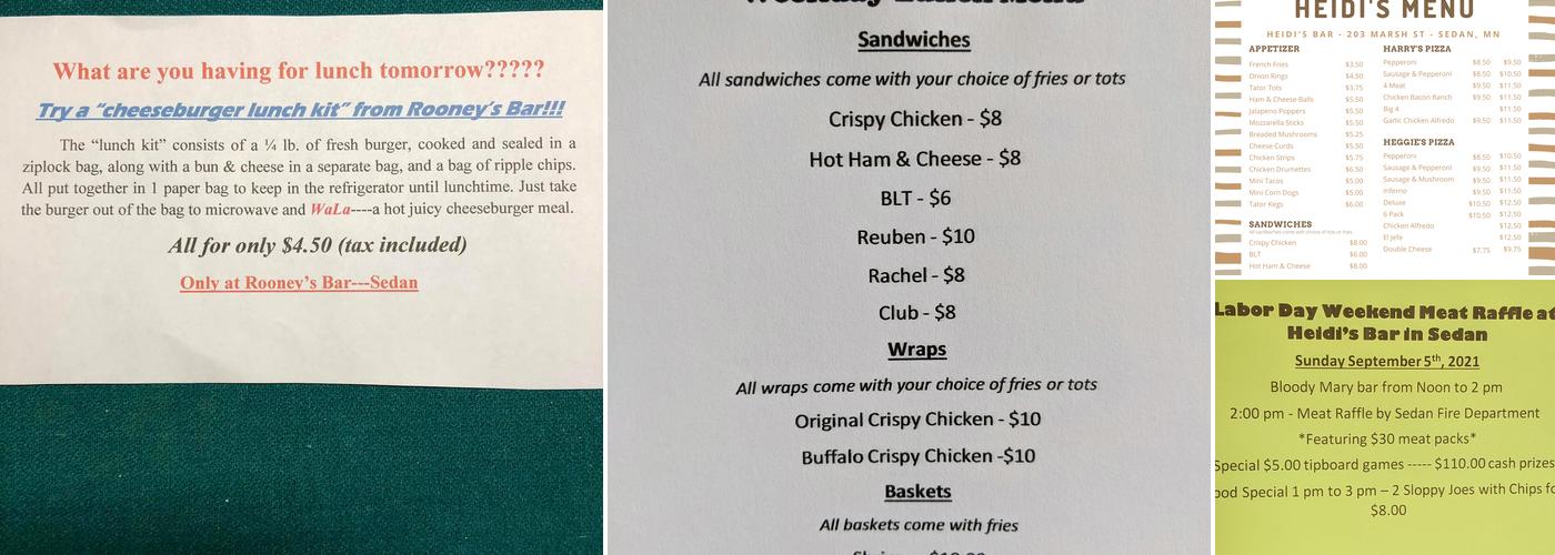 Heidi's Bar Menu