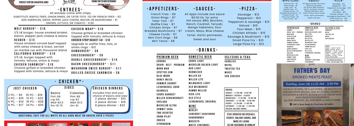 Howlin’ Wolf Creek Bar Menu