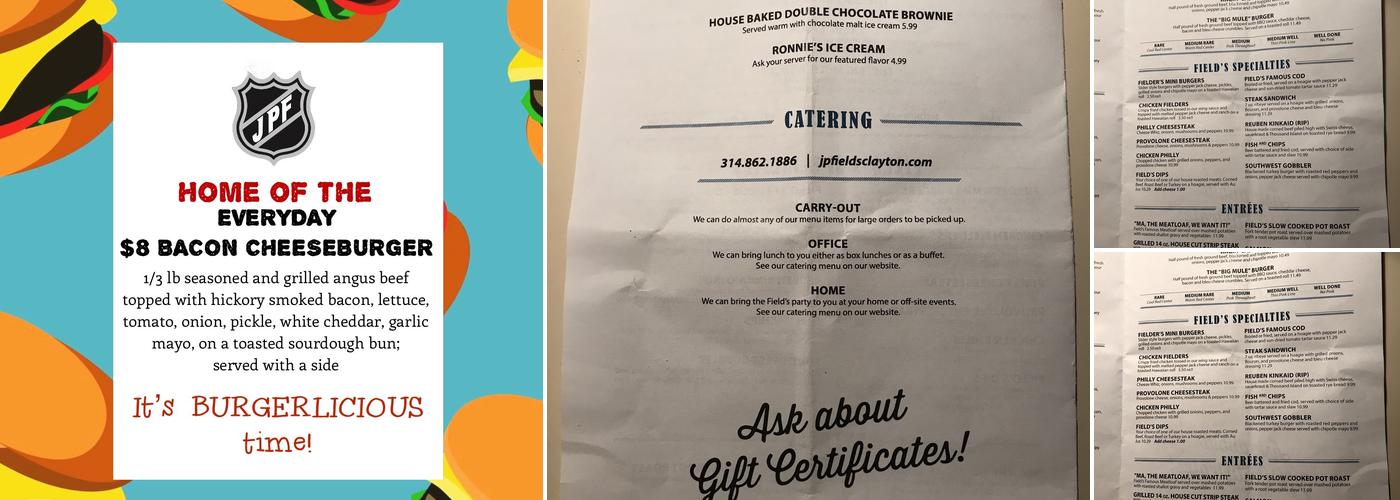 John P. Field’s Menu
