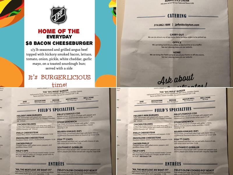 John P. Field’s Menu