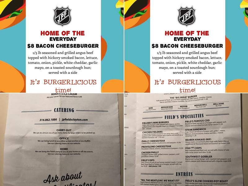 John P. Field’s Menu