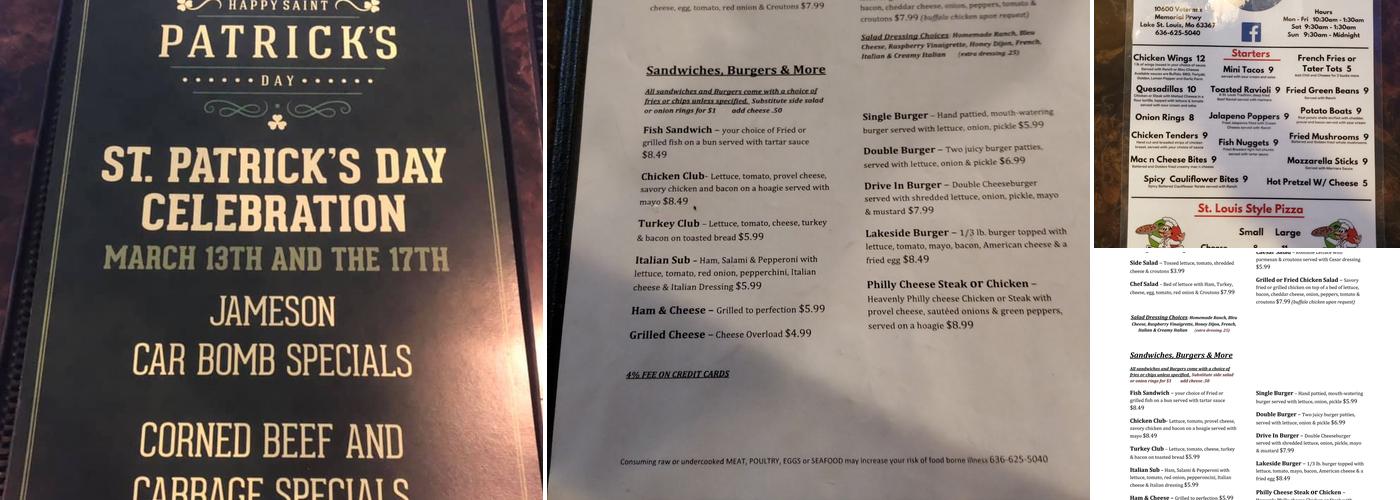 Jim & Deb's Lakeside Pub Menu