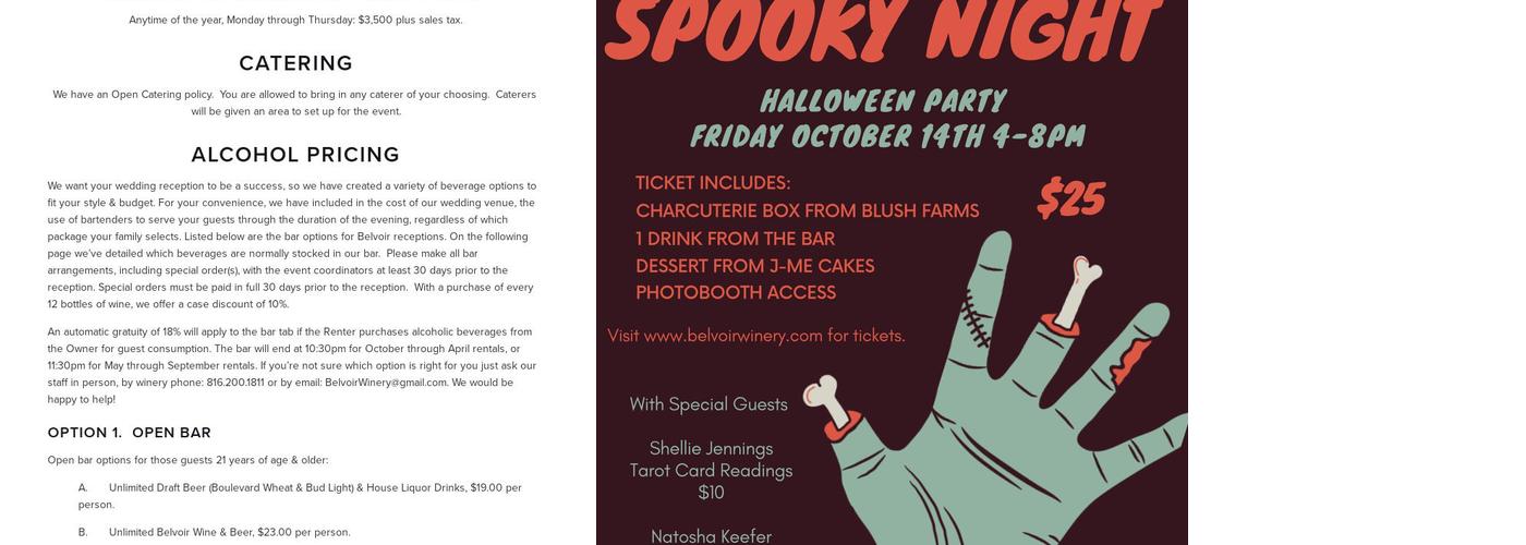 Belvoir Winery and Inn Menu