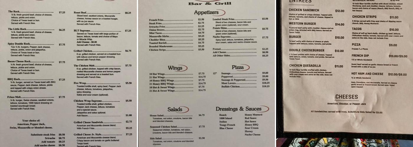 21 Rock Menu