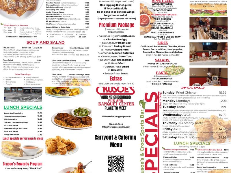 Croc's Sports Bar Menu